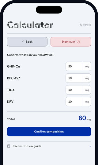 Peptide Blend Reconstitution: Step 1 — confirm vial composition