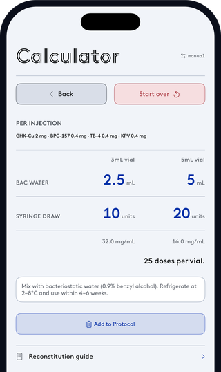 Peptide Blend Reconstitution: Step 3 - click solve for the optimized BAC water result