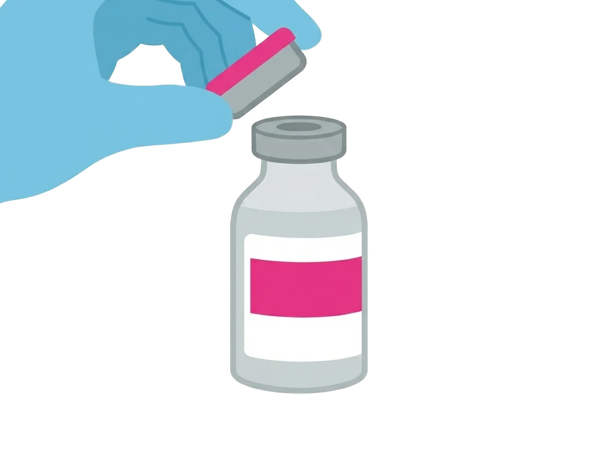 Putting on disposable gloves for sterile peptide preparation